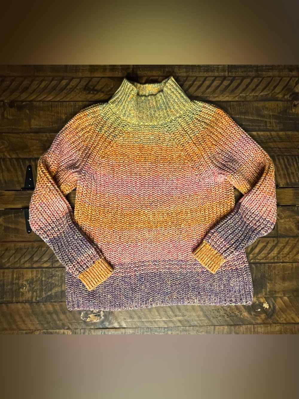 GAP Multicolor Gradient Knit Sweater, 100% Cotton Mock Turtleneck, Size M - Picture 2 of 5